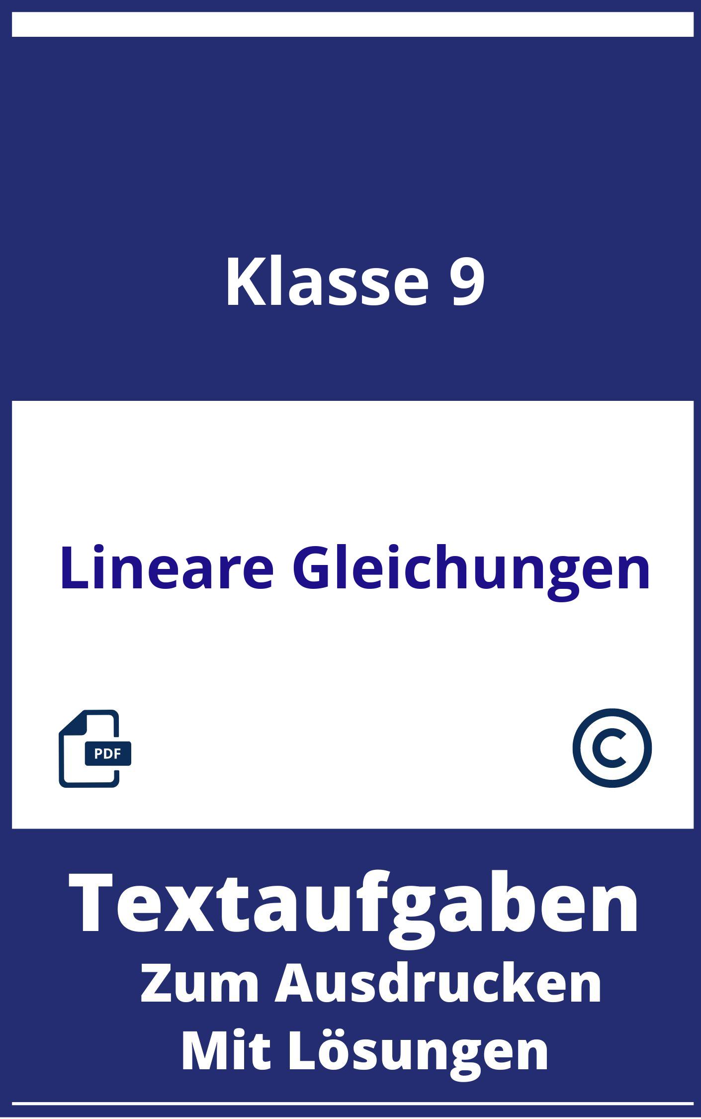 Lineare Gleichungen Textaufgaben Klasse 9