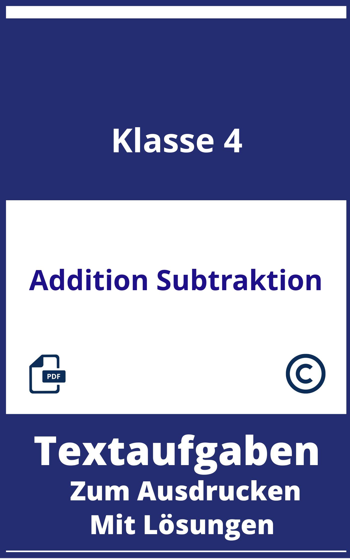 Textaufgaben 4.Klasse Addition Subtraktion