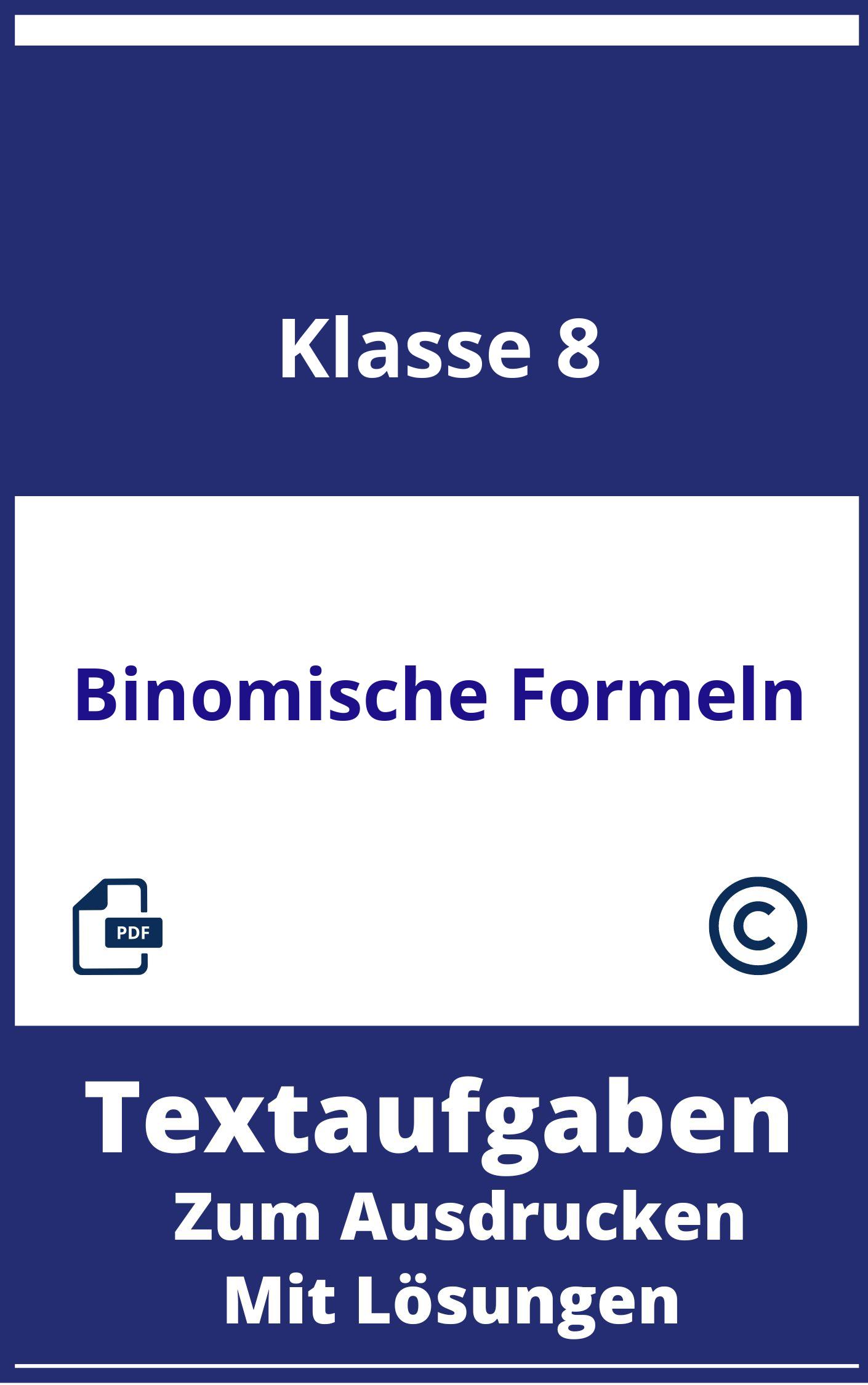 Textaufgaben Binomische Formeln Klasse 8