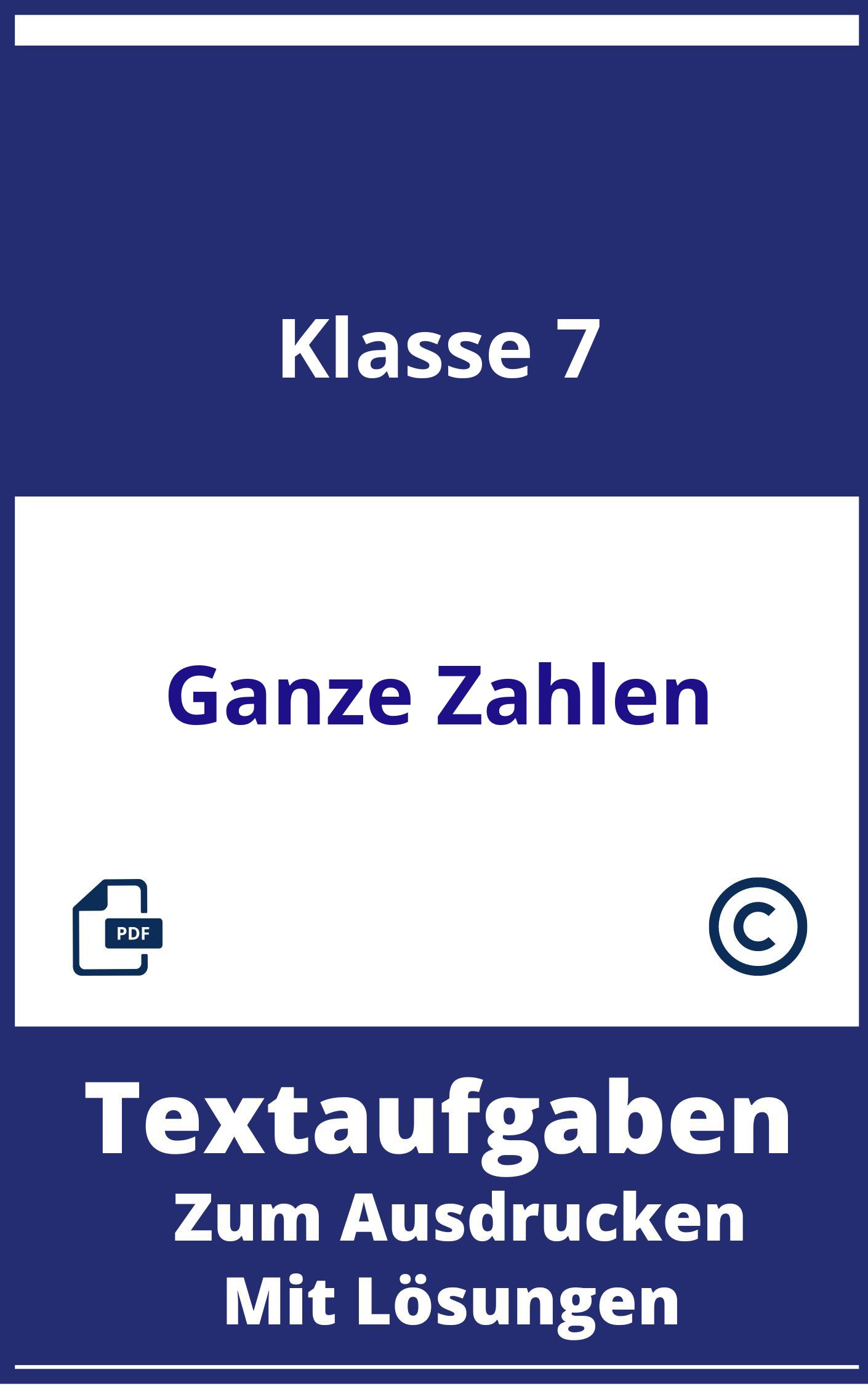 Textaufgaben Ganze Zahlen Klasse 7