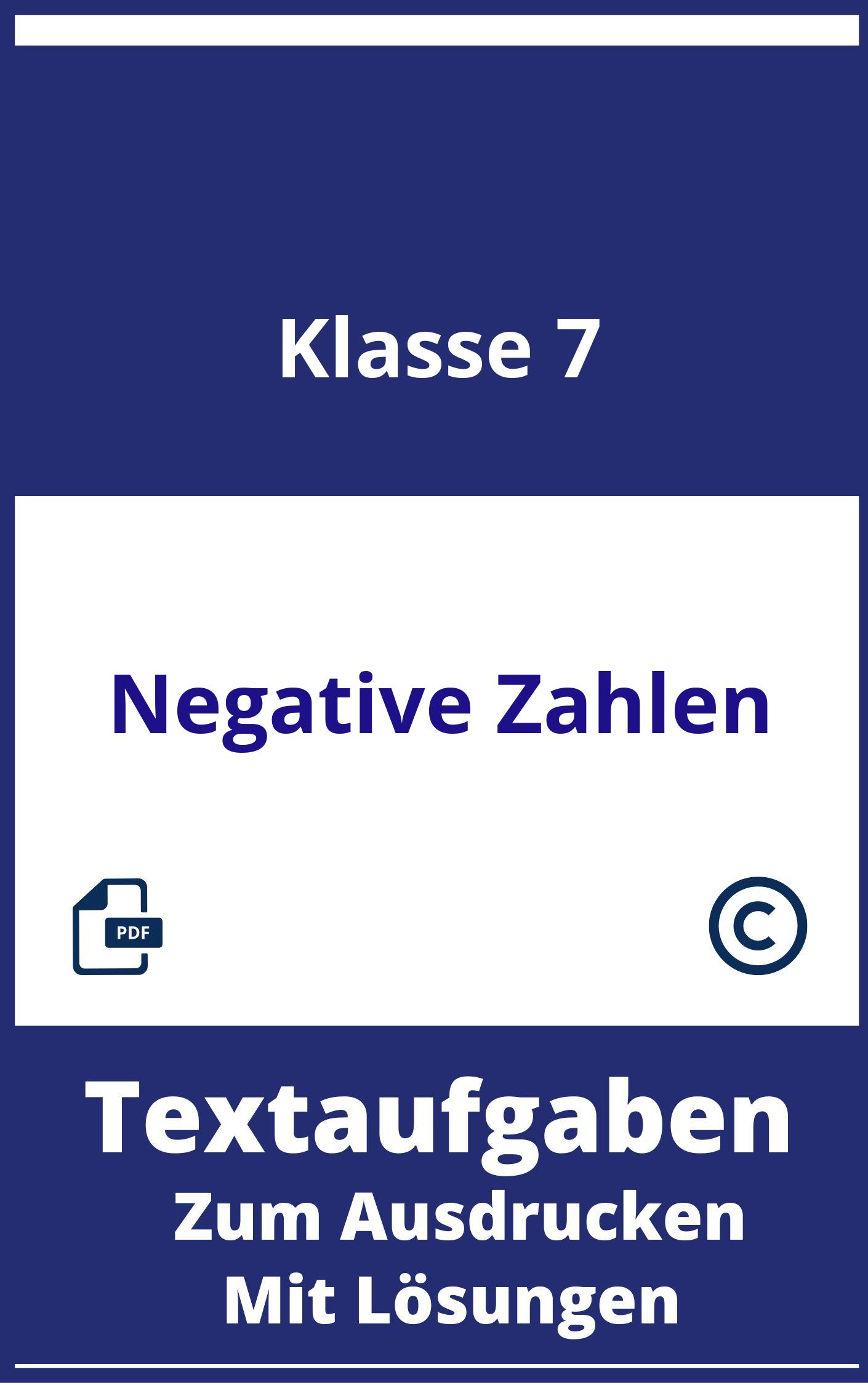 Textaufgaben Negative Zahlen Klasse 7