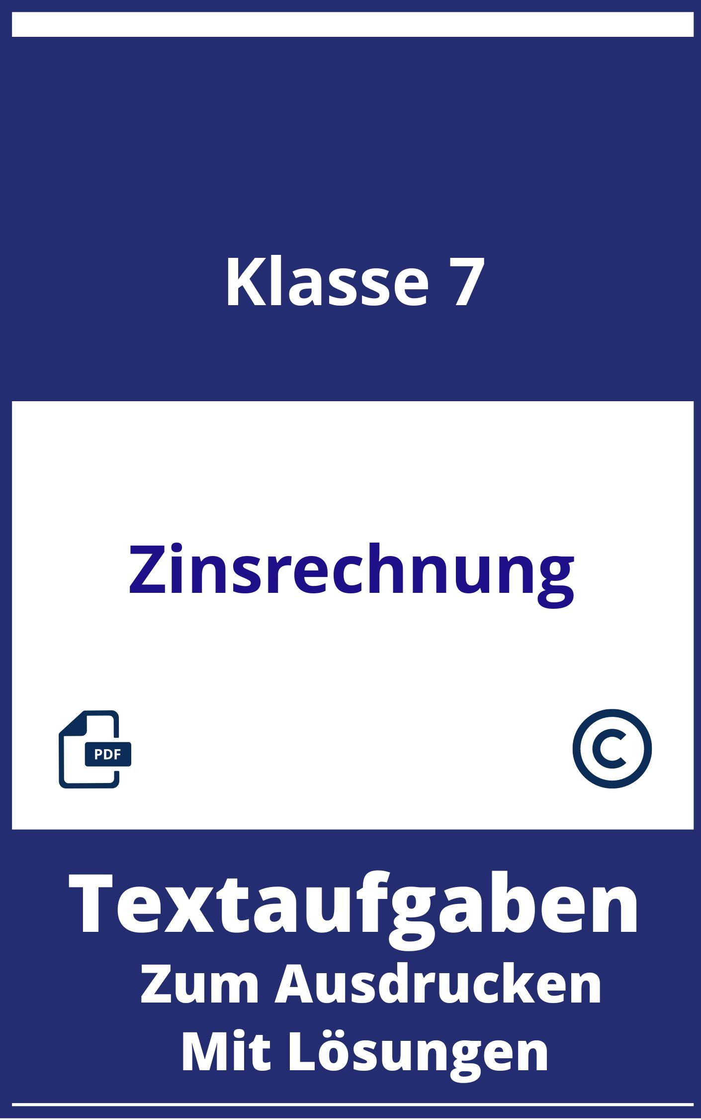 Textaufgaben Zinsrechnung Klasse 7